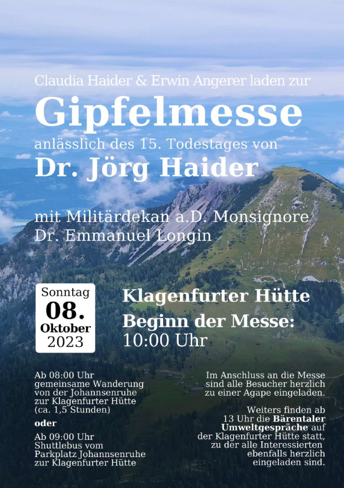 Gipfelmesse zum 15. Todestag von Dr. Jörg Haider