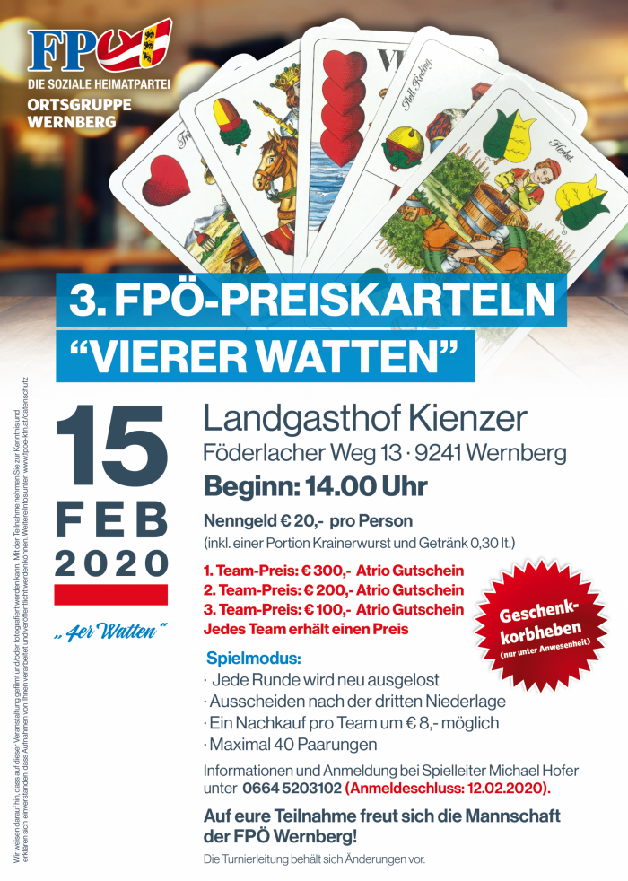 3. Preiskarteln der FPÖ Wernberg - "Vierer Watten"