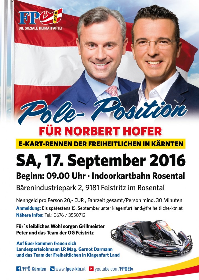 "Pole Position für Norbert Hofer" - E-Kartrennen der FPÖ Kärnten