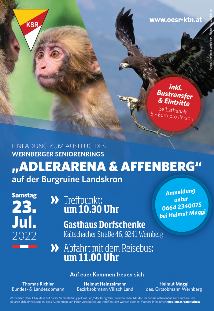 Ausflug des Wernberger Seniorenrings ''Adlerarena & Affenberg''