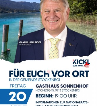 Morgen ist Maximilian Linder für euch in unserer Gemeinde im Gasthaus Sonnenhof vor Ort